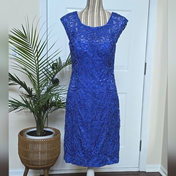 Sue Wong Embroidered Blue Sheath Cocktail Dress Size 10 - Picture 1 of 7